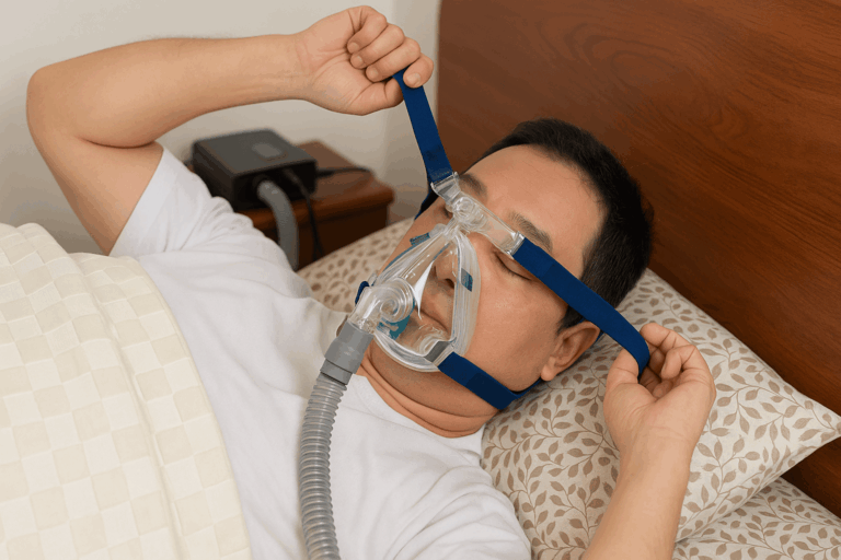 a man wearing a cpap mask